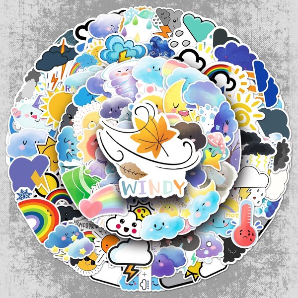 100 Pcs Cute Weather Vinyl Stickers,Cartoon Funny Graffiti Stickers,Vinyl Waterproof