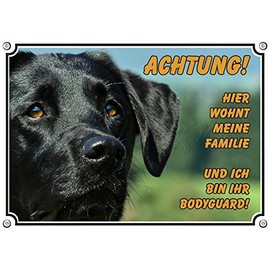 Petsigns Dog sign black labrador - warning sign made of sturdy metal plate, DIN A4