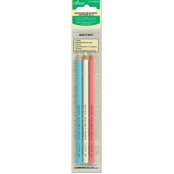 Clover Water Soluble Pencil-White, Pink & Blue