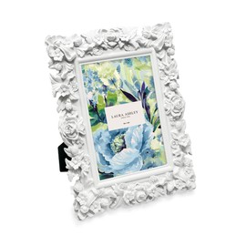 Laura Ashley 4x6 White Floral Textured Hand-Crafted Resin Picture Frame with Easel, for Tabletop & Wall Display, Decorative Floral Design Home Décor, Photo Gallery, Art & More (4x6, White)