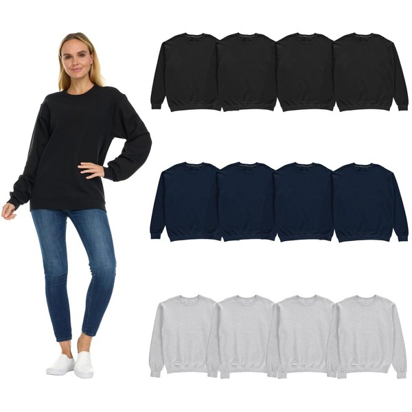 BILLIONHATS 12 Pack Women’s Oversized Crew Neck Sweatshirt, Fleece Lined,
