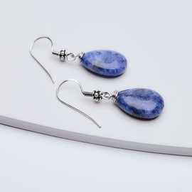 Edelstein Perle Ohrringe für Frauen - Teardrop Form Edelstein und Sterling Silber Haken baumeln Tropfen Ohrringe (Edelstein mit blauen Flecken)