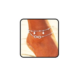 Ushiny Boho Forever Anklet Silver Pearl Bead Anklet Summer Anklet Set Simple Love Anklet Jewellery for Women and Girls