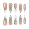 MouyouGlow Press on Nails Long, Stiletto Nude French 3D Crystal