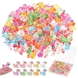 120 Pcs Glitter Mini Ducks Tiny Plastic Duck Little Resin Ducks for Dollhouse Decor Micro Landscape Aquarium Decors Fairy Garden Accessories