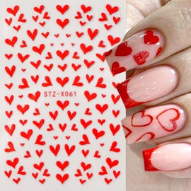 Valentine's Day Nail Art Stickers Red Heart Nail Sticker for Nail Art 3D self-Adhesive Valentines Nail Design for Women Girls Nail Decoration Supplies