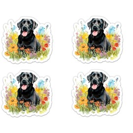 Altok Graphics Pack of 4-3 Inch Stickers - Black Labrador Sticker - Laptop, Water Bottle, Phone Sticker - Waterproof Vinyl - Floral Cute Black Lab Dog Decal