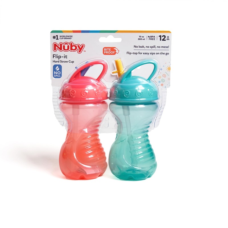 Nuby 2-Pack Flip-It Easy Grip Cups with Easy-Flo Straw, 10