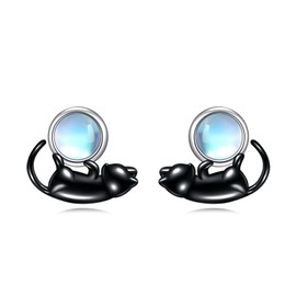 Fox Stud Earring Sterling Silver Moonstone Earrings Lovely Animal Jewellry Gifts for women