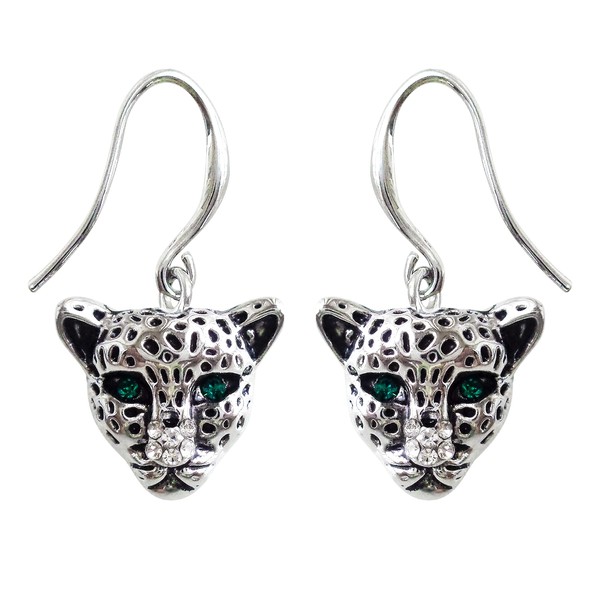 Navachi 18k Gold Plated Cheetah Leopard Head Crystal Dangle Drop