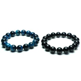 MTJAHPS Protection Bracelet, empath protection, black obsidian Crystals and Healing Stones Bracelet for Women ，Luck ，Anxiety and Stress Clam Bracelet (Obsidian + Blue Tiger Eye（14mm)-2 Pcs