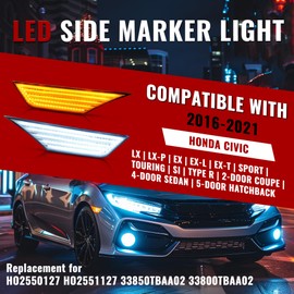 HECASA Pair LED Side Marker Light, Compatible with 2016-2021 Honda Civic Sport Si Coupe Sedan Hatchback, Front Sequential Dynamic Side Light Lamp 2Pcs Driver&Passenger Side - Clear Lens