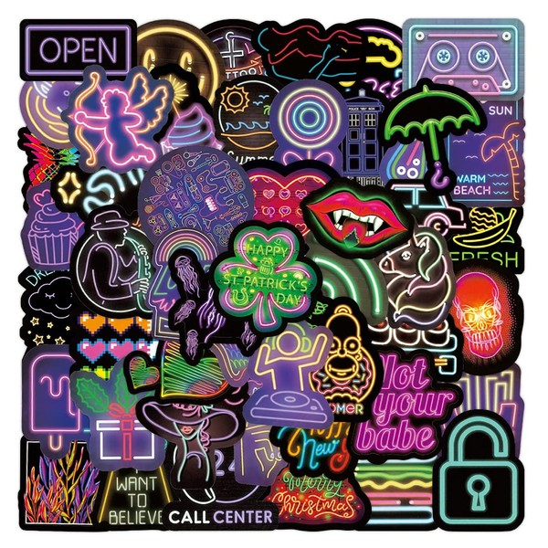 Pack of 100 Neon Stickers, Vinyl Waterproof Neon Sign Light