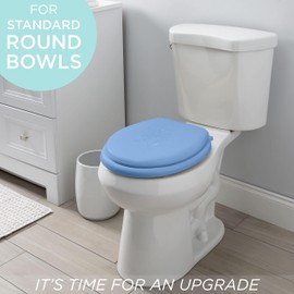 Bath Bliss Extra Soft Standard Round Toilet Seat | Decorative Vinyl Lid | Adjustable Quick Screw Attach Non-Slip Hinges | Bathroom | 17"L x 14.17"W | Blue