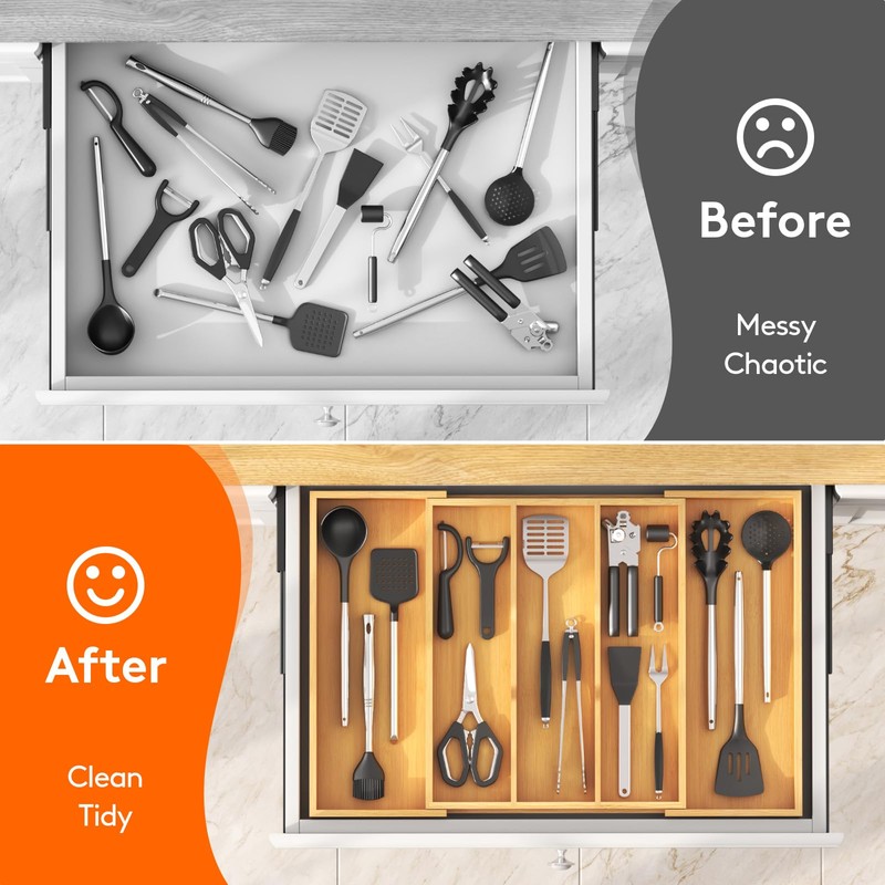 Lifewit Utensil Organizer for Kitchen Drawer, Expandable Cooking Utensil Tray,