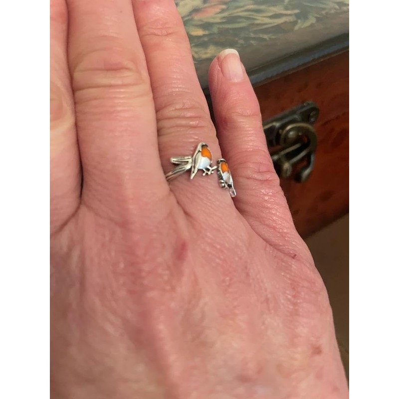 CrownOfRibbons Adjustable Silver Robin Bird Ring, Jewellery for Women