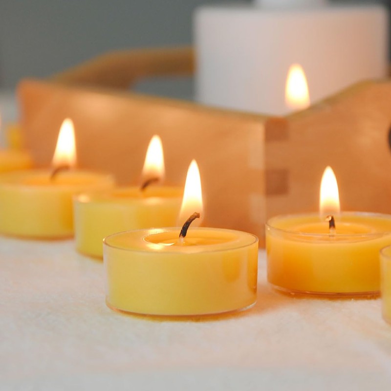 100 Pack Pure Beeswax Tealight Candles | Natural Unscented Beeswax