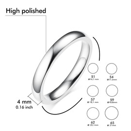 AURSTORE Men's / Women's Ring Stainless Steel Engagement Wedding 4 mm Size 51-65, Stainless Steel