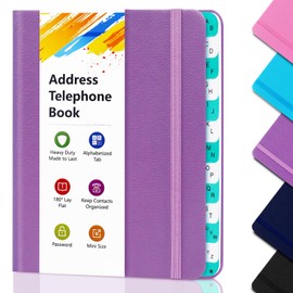 BLESWIN Address Book with Alphabetical Tabs, Hardcover Address Book for Record Contacts, Small Address Book to Store All Your Important Informations in One Place, 6.1x4.7" – Purple