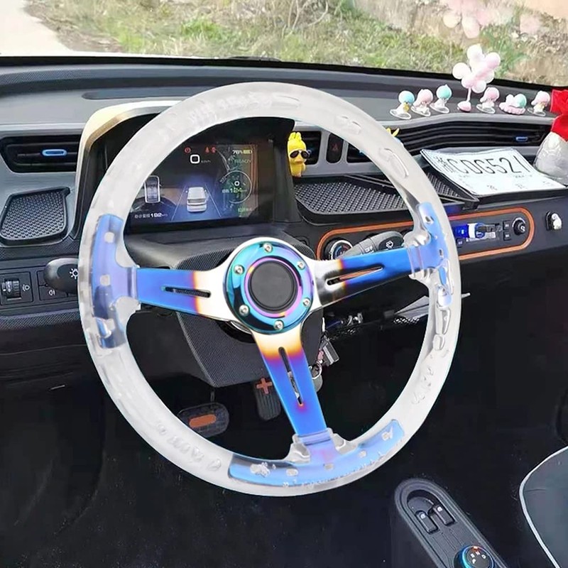 YEHICY 14" Transparent Acrylic Racing Steering Wheel 6 Bolt Neo
