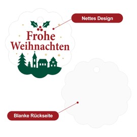 G2PLUS White Merry Christmas Gift Tags: 6 cm Christmas Tags with String, Pack of 100 Gift Decoration Paper Tags for Christmas, Xmas Decoration, Festive Gift Packaging