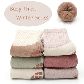 FedMois Pack of 6 Baby Toddler ABS Non-Slip Winter Socks Thick Thermal Socks Cotton, Dinosaurs