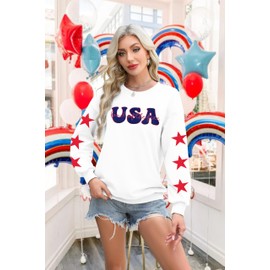KIDDAD USA Sweatshirts for Women: American Flag Patch Sweatshirt 4th of July Shirt Patriotic Star Graphic Pullover Tops White