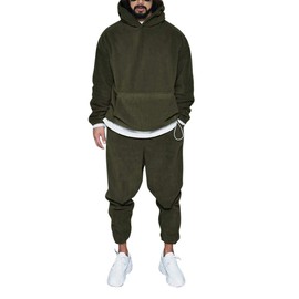 iudam Mens Tracksuits 2 Piece Fleece Pullover Sweatsuit Sets Jogging Suits (Army Green,XL)