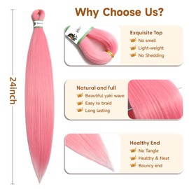 Deep Pink Braiding Hair Pre Stretched, 24inch 3 Packs