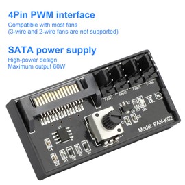 12V 4 Pin PWM Fan Speed Controller, PC Fan Hub Powered by SATA , Maximum Output 60W