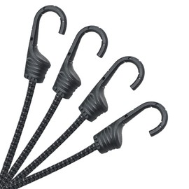MARRTEUM 18-Inch Bungee Cords with Hooks Black Elastic Rope Straps for Camping, Bike, Folding Wagon, Trunk etc. [4PCS, Plastic-clad Steel Hook]