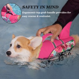 Dog Life Jacket High Buoyancy, Reflective Adjustable Dog Life Vest for Swimming Boating with Rescue Handle, Ripstop Puppy Swim Safety Vest Pet Life Preserver Lifesaver for Small Medium Large Dog (M)