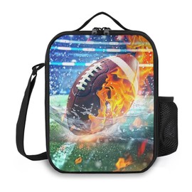 Ximjoju American Football Lunch Box Insulated Lunch Bag for Women Men Reusable Large Capacity Lunchbox with Shoulder Strap Small Leakproof Cooler Food Bento Tote Bag for Work Travel Picnic