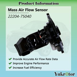 Yukrotor Mass Air Flow Sensor MAF Sensor 22204-75040 Compatible with 2019-2024 Toyota Camry Corolla Crown Highlander Mirai RAV4 Tacoma Lexus Replaces OE# 197500-0020 197-7020 MAS0447 AF10658