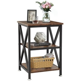 TooCust Square End Table with Storage Shelf, 16" D X 16" W X 24" H, Rustic Brown