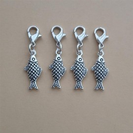 4X Fish Clip on Lobster Clasp, Metal Bead Charm Pendant for Building Necklace, Wallet, Zipper Pull, Fishing Fans Jewelry Making DIY Craft