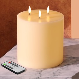 Girimax 3 Wick Flameless Pillar Candle with Remote, Large Ivory LED Wax Candle Battery Powered Φ 6" H 6"