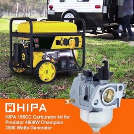 Hipa Carburetor Kit for Harbor Freight Predator 4375 Champio-n 3000 3500 4000 Watt Generator Powered by 196CC 212CC 6.5HP Engine Parts with Spark Plug Shut off Valve