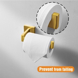 HITSLAM Brushed Gold Brass Toilet Paper Holder Wall Mount Premium 304 Stainless Steel Square Toilet Paper Roll Holder for Bathroom Rustproof