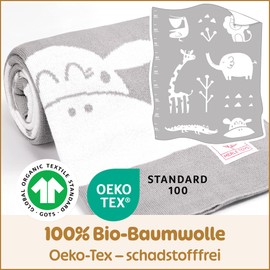 Merle Toys Baby Blanket 100% Organic Cotton Safari (Elephant Grey)