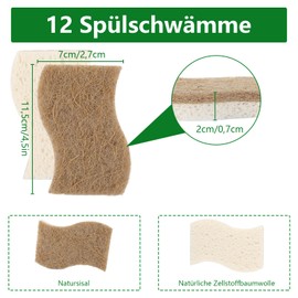 Pack of 12 Washing Up Sponge, Sustainable, Reusable Dishwashing Sponges, Environmentally Friendly Kitchen Sponge, Ecological Natural Sponges, Sustainable Coconut Sponge for Dishes, Pots, Bowls, Plates
