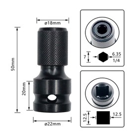 2PCS 1/2 inch Square Drive to 1/4 inch Hex Female Socket Adapter Converter Chuck Adapter for Impact Air and Electric Wrench