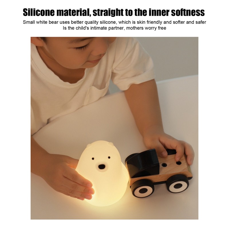 LED Night Light Cartoon White Bear Baby Pat Light USB