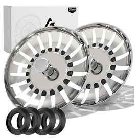 FIXCITI 78mm Sink Plug strainer - SS 304 Sink Plug Replacement with 4 Silicon Rubber Seals, Kitchen Sink Plug (Pack of 2) - Dual Functional Kitchen Sink Strainer plug for Food Waste/Hair Catcher