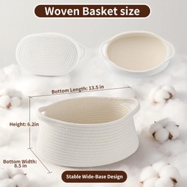 Luckyiren Oval Cotton Rope Shelf Basket with Handles, 13.5-Inch Storage Bin