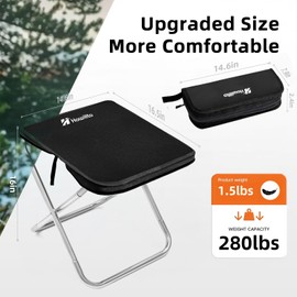 Howillto Camping Stool, 16in Tall Portable Folding Stool with Carry Bag, Upgraded Ultralight Chair with Roomy Seat for Adults, Holds 280lbs, Ideal for Hiking, Fishing, Outdoor Use, Black