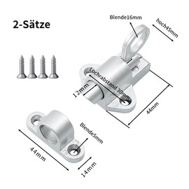 Alriedy Pack of 2 door latch, spring lock, automatic locking door bolt, stainless steel sliding door lock with spring, door bolt for windows, cabinet doors, wooden doors (with screws)