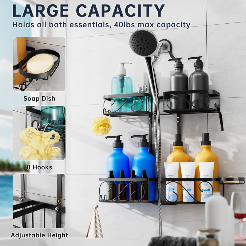 Kadolina Shower Caddy Hanging for Handheld Showerheads, Rustproof Stainless Steel