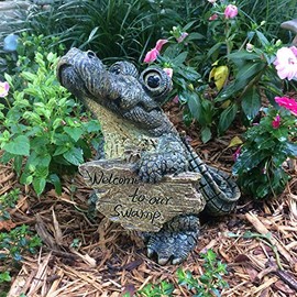 Toad Hollow Large Standing Gator with Welcome to Our Swamp Sign Alligator Statue 11" H