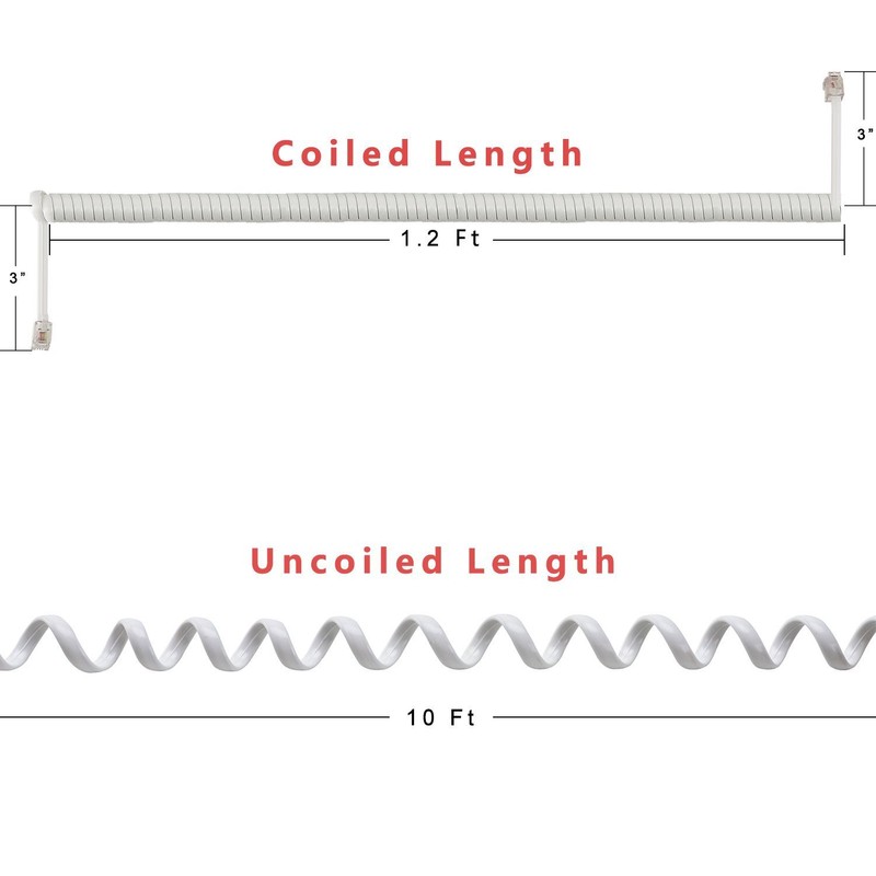PASOW Telephone Handset Coil Cord Phone Receiver RJ9 Coiled Cable,